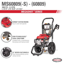 Simpson MegaShot MS60809 3000 PSI 2.4 GPM Honda GCV160 Gas Pressure Washer New